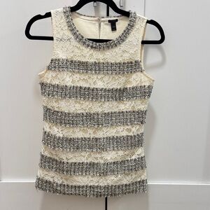 J. Crew Cream and Gray Lace Blouse